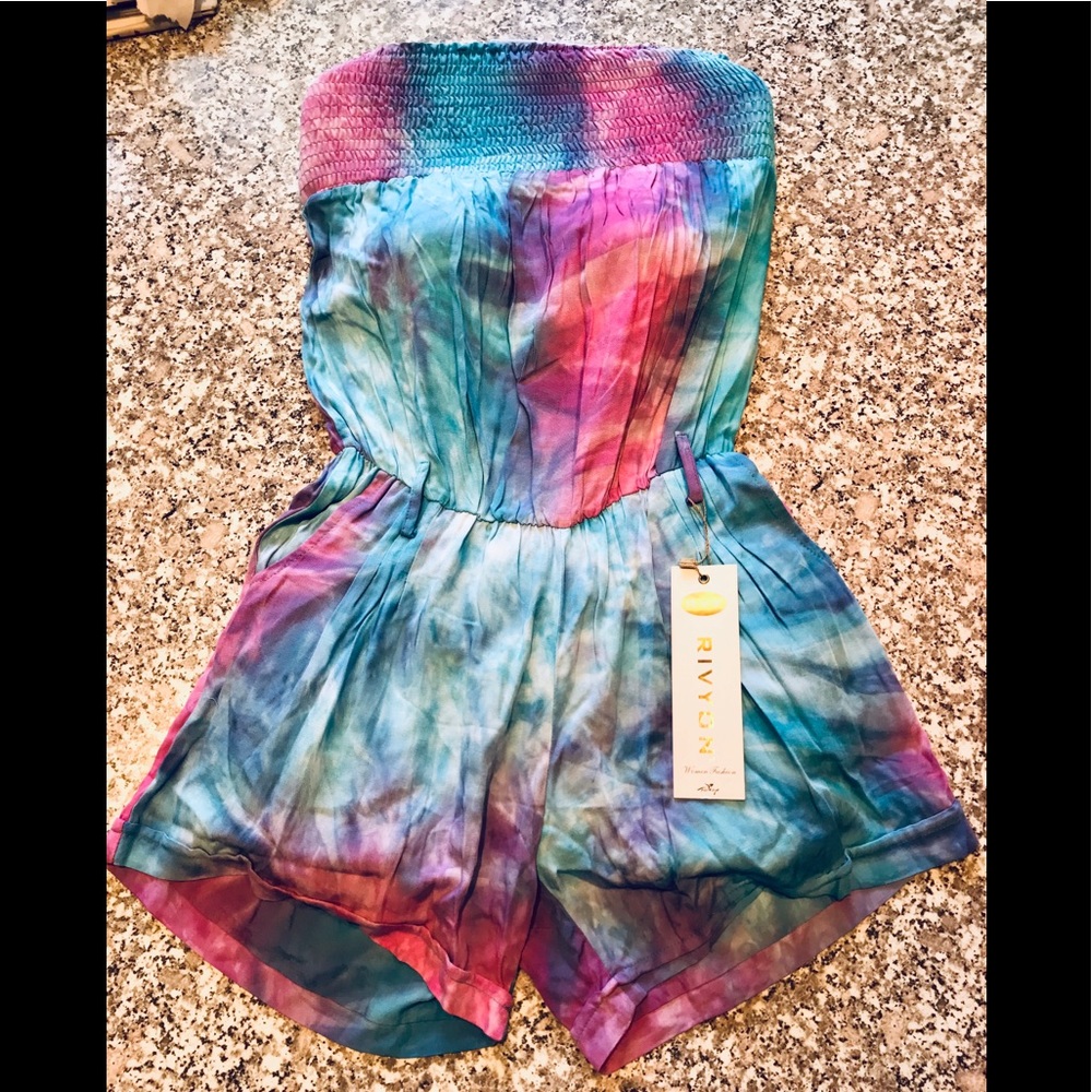 Tie Dye Cotton Candy Mini Romper With Pockets